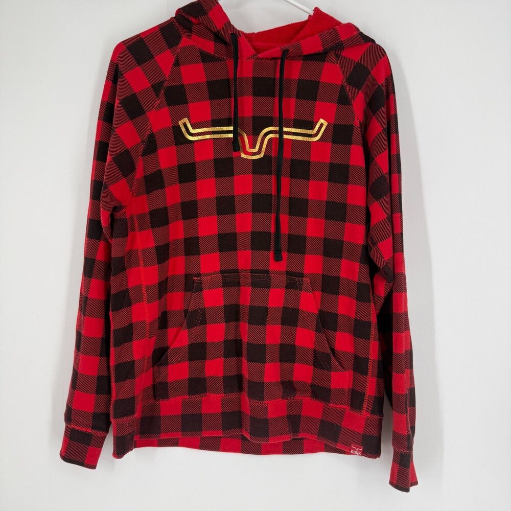 Kimes Ranch Hoodie Red Black Buffalo Plaid Pullover Western Cowgirl Women L